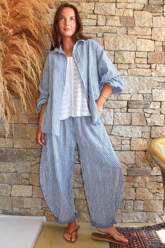 Sundaze Cheesecloth Chalk Stripe Classic Barrel Pant Denim